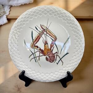 GIEN Grands Crustaces #9 Prawn Shrimp Hand Painted Faience 10" Plate France 1961